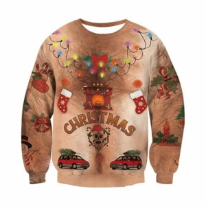 Bulbs Hairy Chest Christmas Ugly Sweater 1