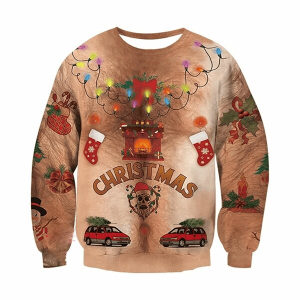 Bulbs Hairy Chest Christmas Ugly Sweater 1