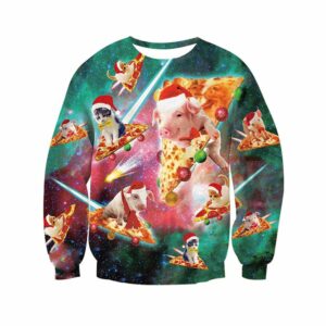 Pig Cat Pizza Ugly Christmas Sweater 1