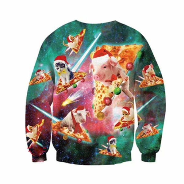 Pig Cat Pizza Ugly Christmas Sweater 2