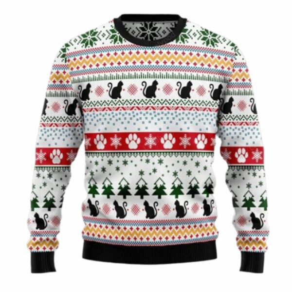 Black Cat Pattern Ugly Christmas Sweater 4 6