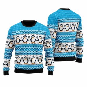 Blue Penguins Xmas Pattern Ugly Christmas Sweater 1 1