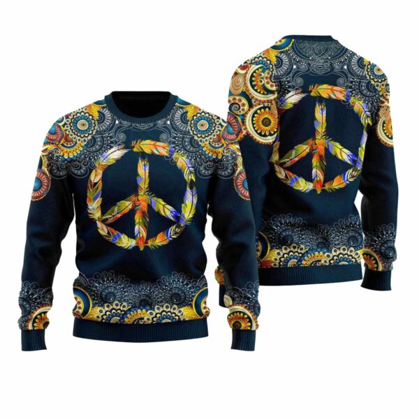 Feather Peace Sign Ugly Christmas Sweater 1 1