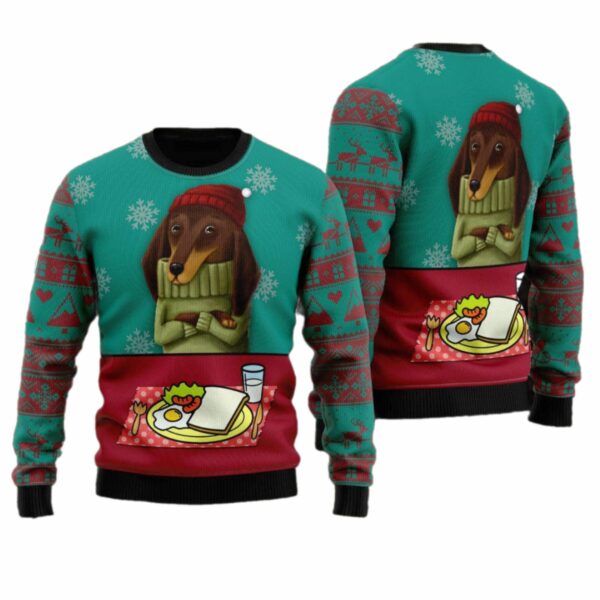 Funny Dachshund Breakfast Ugly Christmas Sweater 1 1