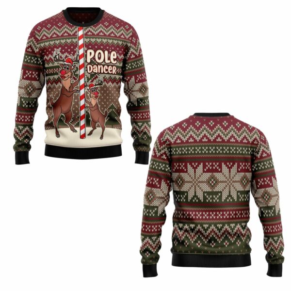 Funny Pole Dancer Reindeer Ugly Christmas Sweater 1 1