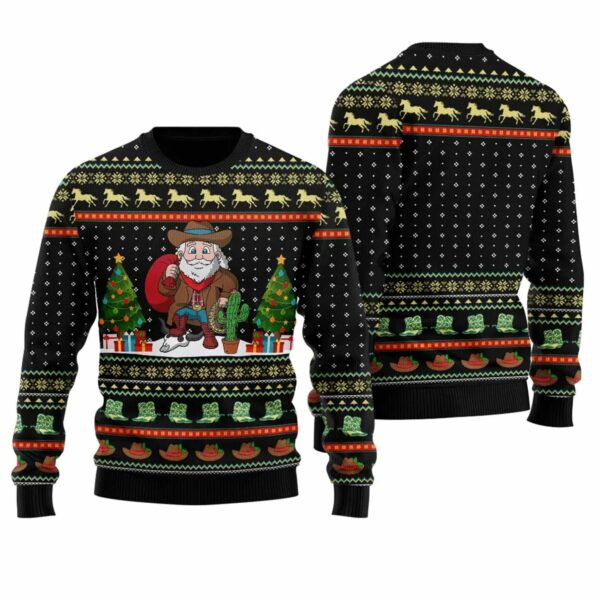 Funny Santa Cowboy Ugly Christmas Sweater 1 1