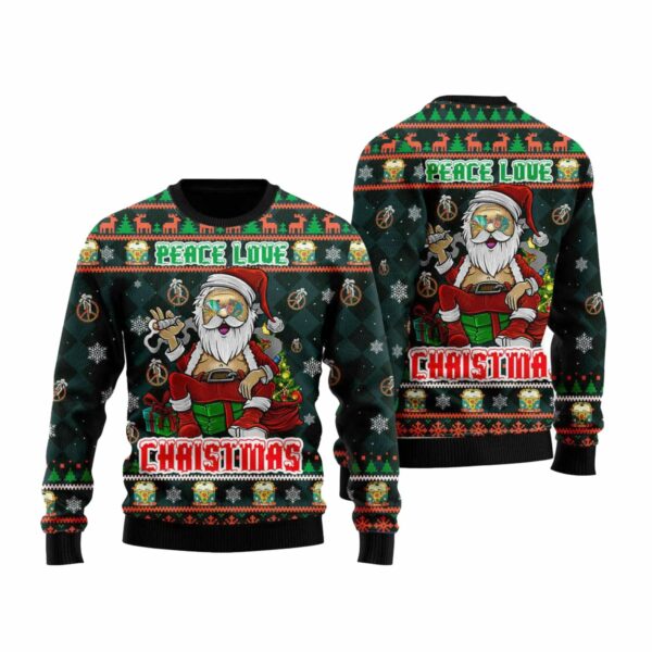 Get Festive with Peace Love Hippie Santa Claus Ugly Christmas Sweater 1 1