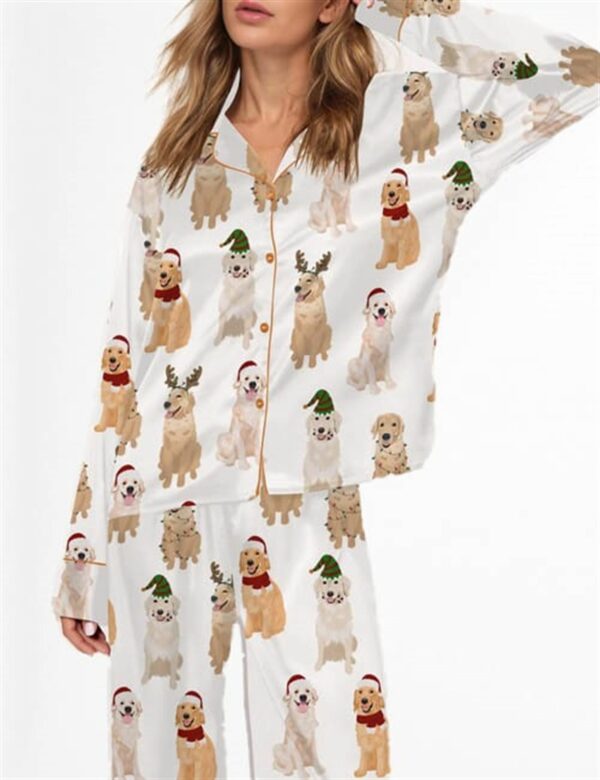 Golden Retriever Christmas Satin Pajama Set For Women 1