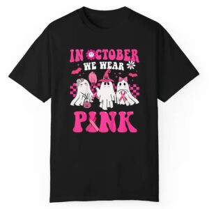 Groovy Wear Pink Breast Cancer Warrior Cute Ghost Halloween T Shirt 1 1