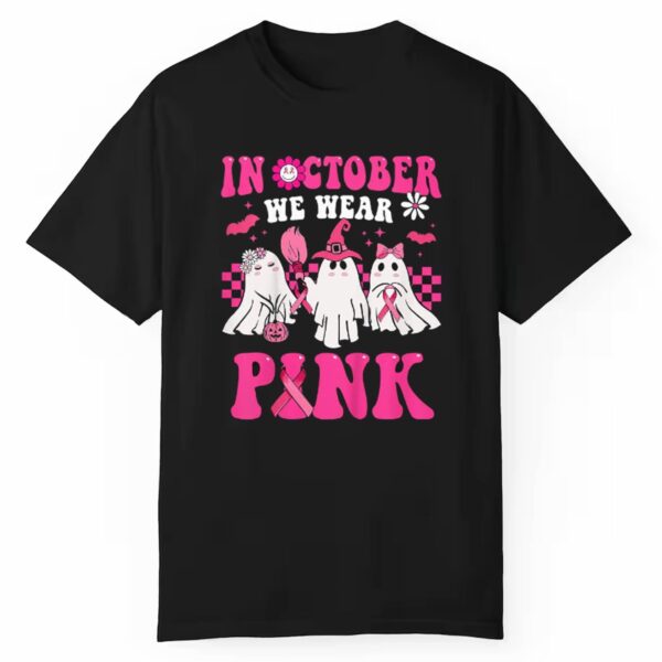 Groovy Wear Pink Breast Cancer Warrior Cute Ghost Halloween T Shirt 1 1