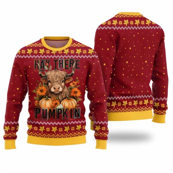 Hay There Pumpkin Cow Ugly Christmas Sweater 1 2