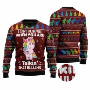 I Can'T Hear You Unicorn Ugly Christmas Sweater 4 6