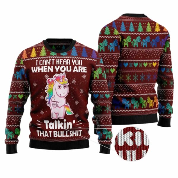 I Can'T Hear You Unicorn Ugly Christmas Sweater 4 7