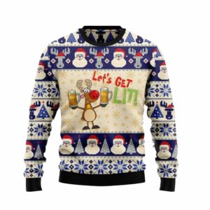 Lets Get Lit Reindeer Drink Beer Funny Ugly Christmas Sweater 1 1