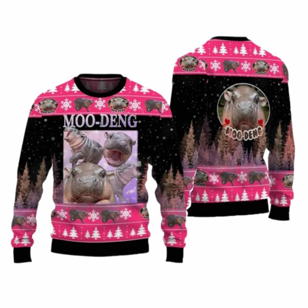 Moo Deng Bouncy Pig Ugly Christmas Sweater 1 1