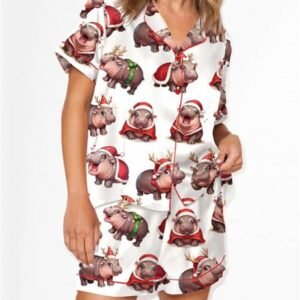 Moo Deng Christmas Satin Pajama Set For Women 1