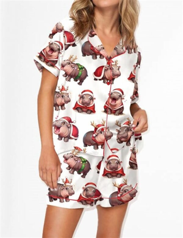 Moo Deng Christmas Satin Pajama Set For Women 1