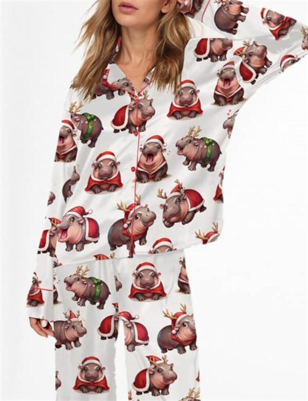 Moo Deng Christmas Satin Pajama Set For Women 3