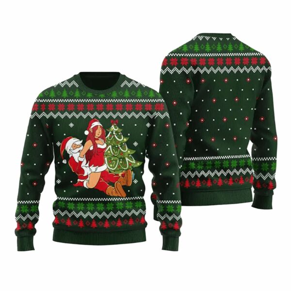 Party By The Tree Sexy Santa Couple Ugly Christmas Sweater 4 6