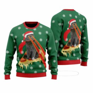 Pizza Cat With Laser Eyes Ugly Christmas Sweater 1 1