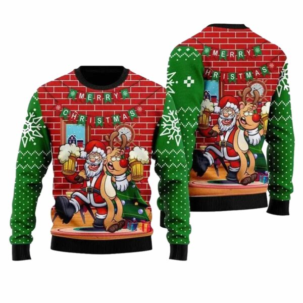 Santa Claus Drunk Merry Xmas Funny Ugly Christmas Sweater 4 7