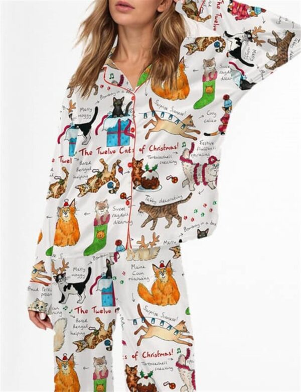 The Twelve Cats Of Christmas Satin Pajama Set 1