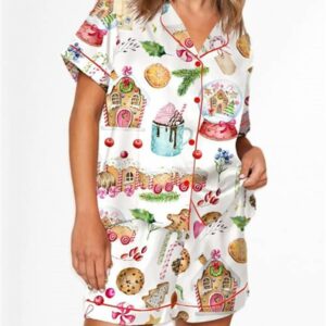 Watercolor Christmas Gingerbreads Satin Pajama Set 1