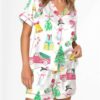 Watercolor Merry Christmas Satin Pajama Set For Women 1