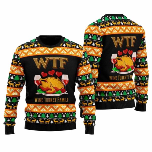 Wine Turkey Family Happy Thanksgiving Ugly Sweater 4 6